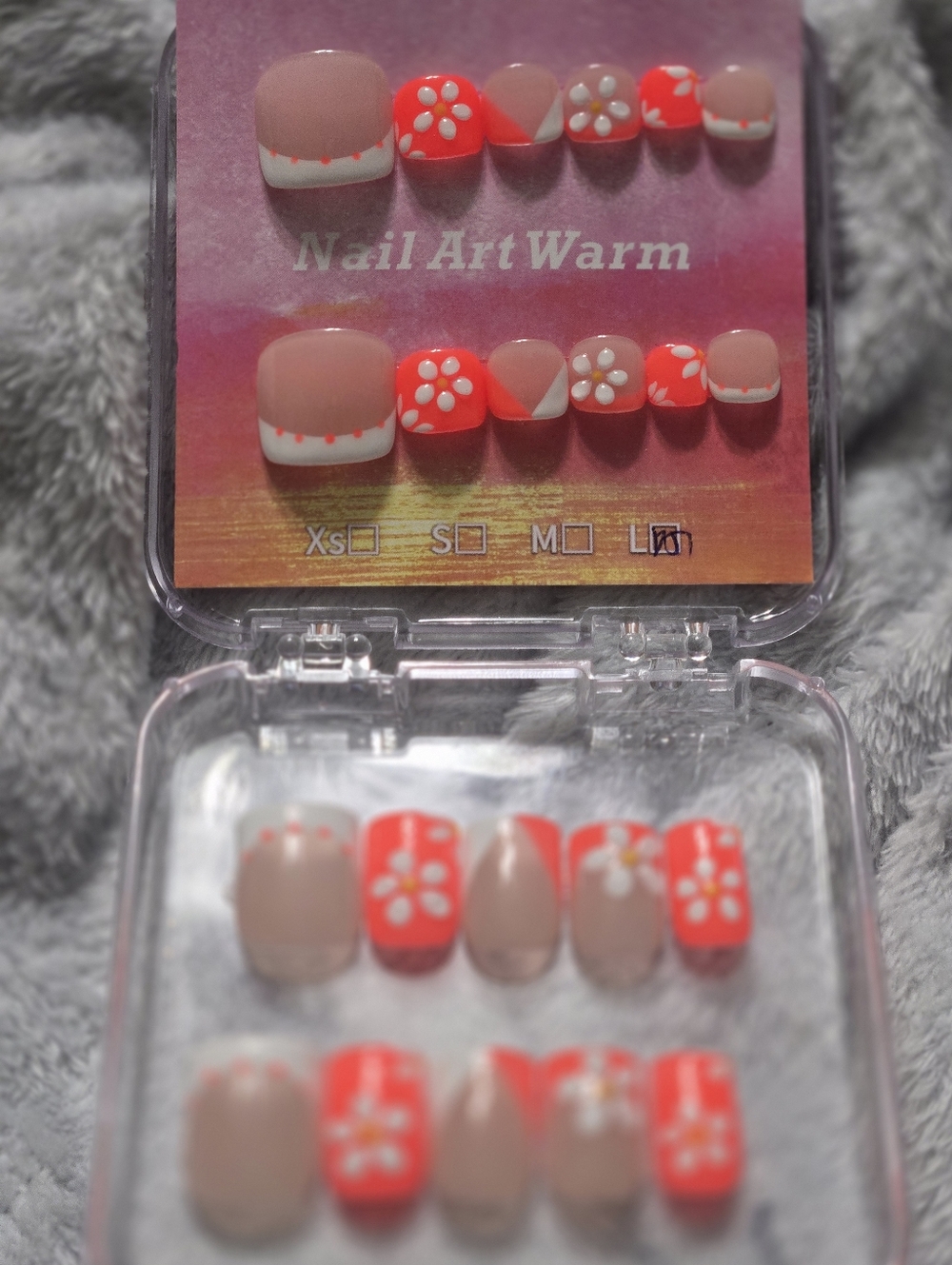 Press-On Toe & Finger Nails Set Bright Cute Summer Orange Color